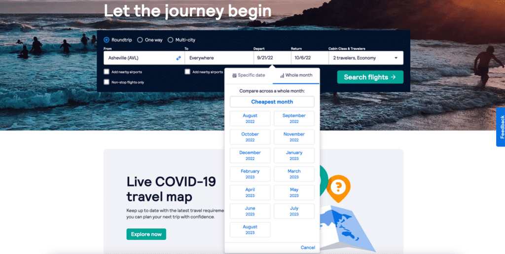 Use skyscanner to find cheap international flights