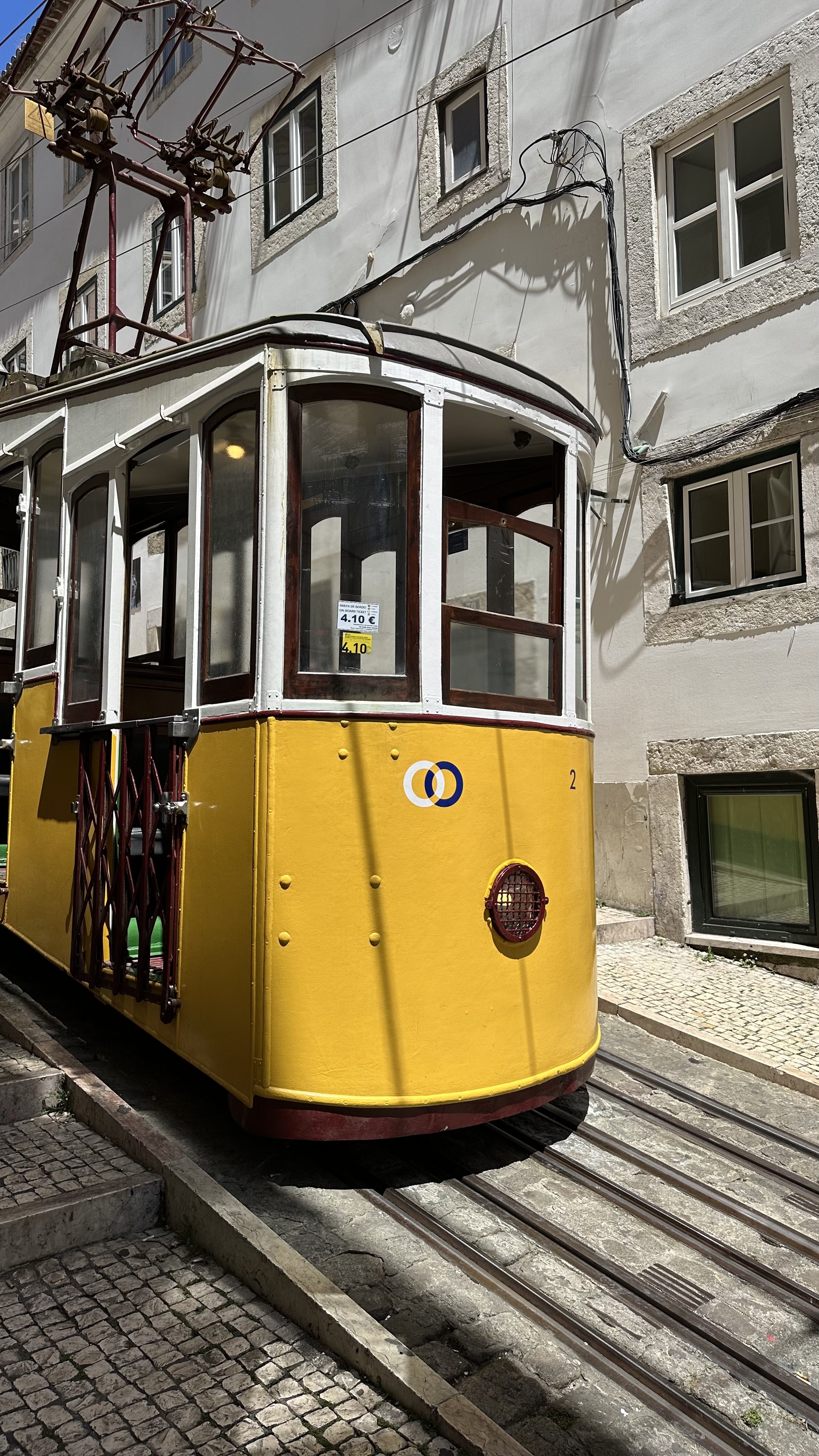yellow funicular tram car in Lisbon