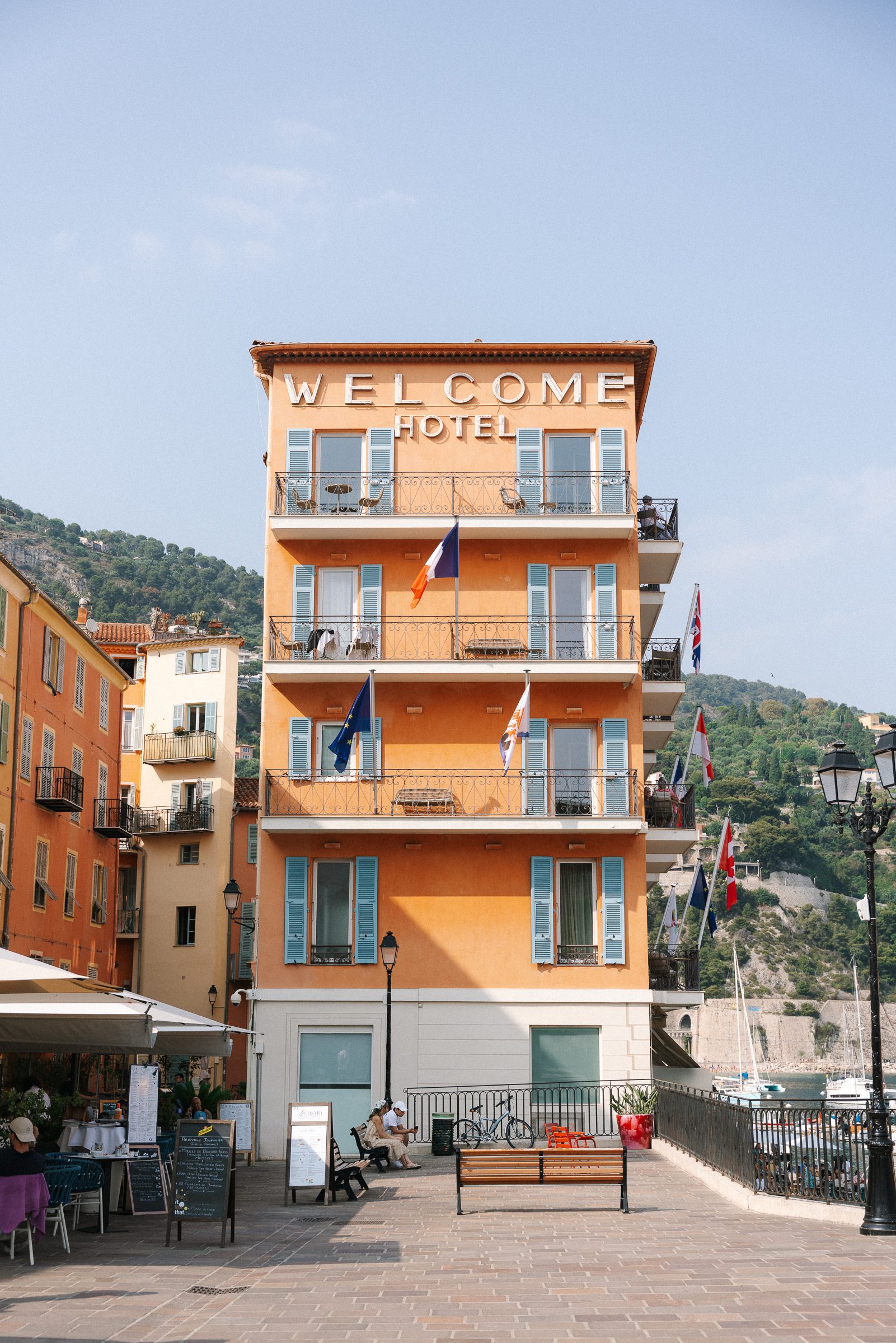 Exterior of Welcome Hotel in Villfranche-sur-Mer, French Riviera 10 day south of france itinerary